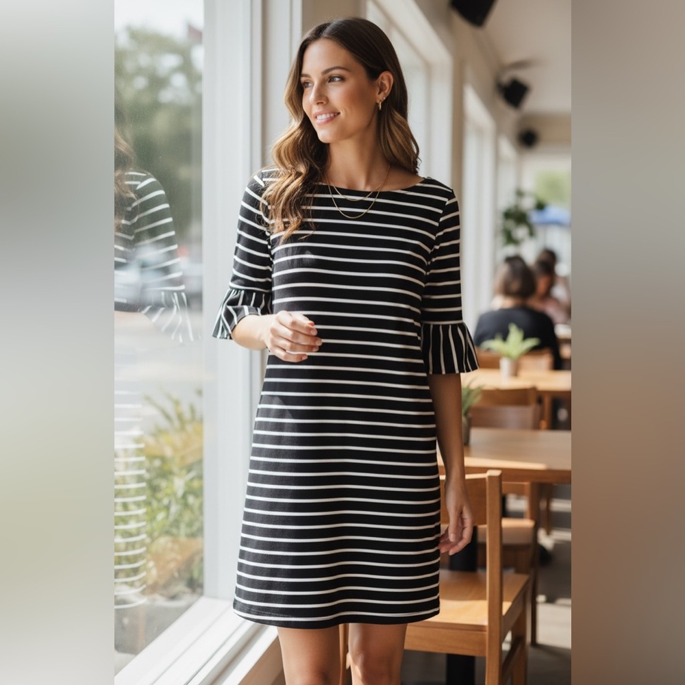 Talbots T-Shirt Dress Women's L Striped Short Sleeve